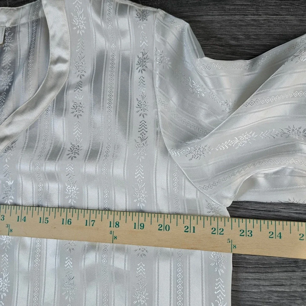 Vintage Victorias Secret Gold Label Pajama 2 Pc Set Ivory Satin Floral Stripe M - Picture 7 of 14